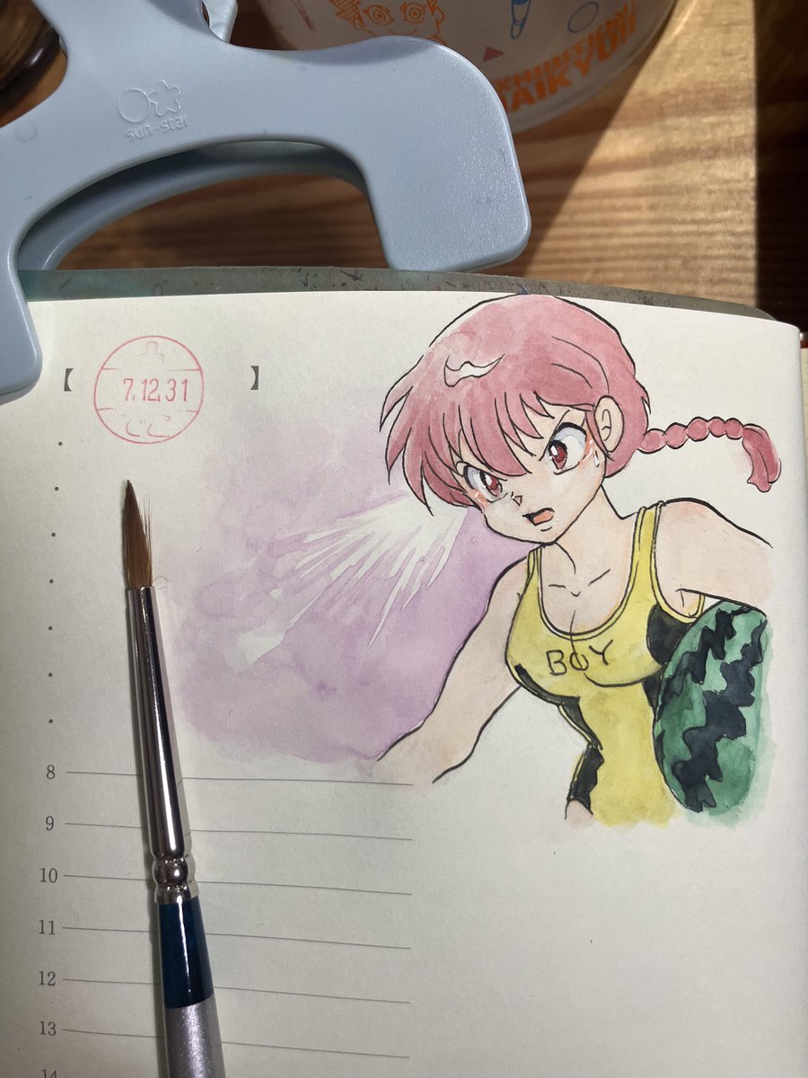 decocchi_7134's tweet photo. 「ばばあ。

　決着を
　つける時が
　来たようだな...」

#早乙女らんま #らんま½  #凸がき1日1絵 #mdnotebookdiary #blackwing #水彩 

今年も一年お世話になりました。
年越しキャンプに行ってきます🏕
来年もゆるりと模写します。
よろしくお願いします☺️

皆さま良いお年を〜🙌 https://t.co/ZUCm71oEDZ