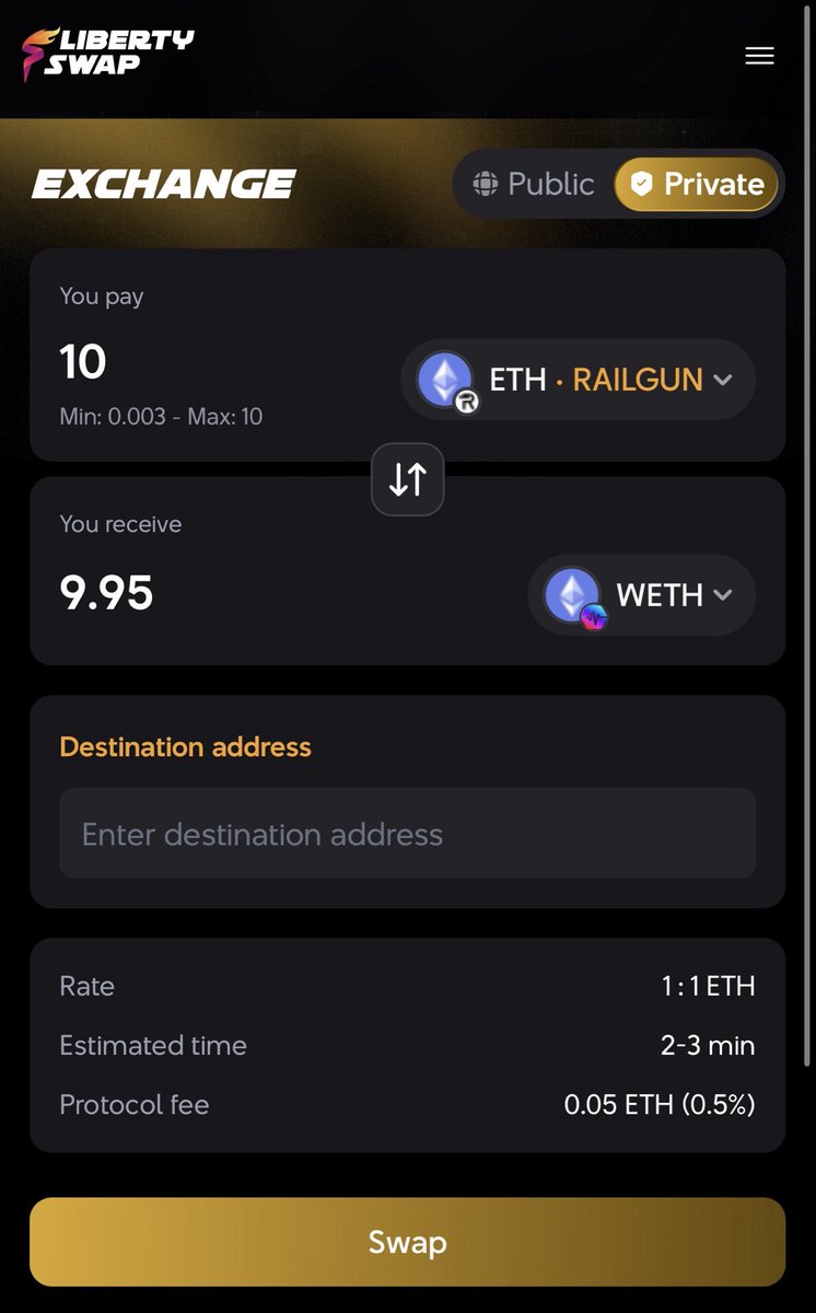 LibertySwapFi's tweet photo. @Route2FI @zama We have successfully executed confidential cross-chain transactions using Railgun.
——————
Private swaps via Railgun are now a reality. https://t.co/I2YWFzfAFC