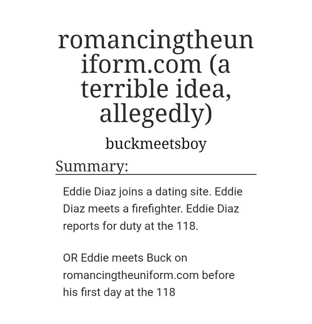ilyabuckley's tweet image. 🥳 Sar's Countdown to the New Year 🥳

♡ romancingtheuniform.com (a terrible idea, allegedly)
♡ rated t, complete, 7.2k, buddie
♡ for @brinasbuddie ❤️
♡ eddie pov
♡ different first meeting, first kiss, first date, fluff
♡ soft and silly
🔗 archiveofourown.org/works/76739471