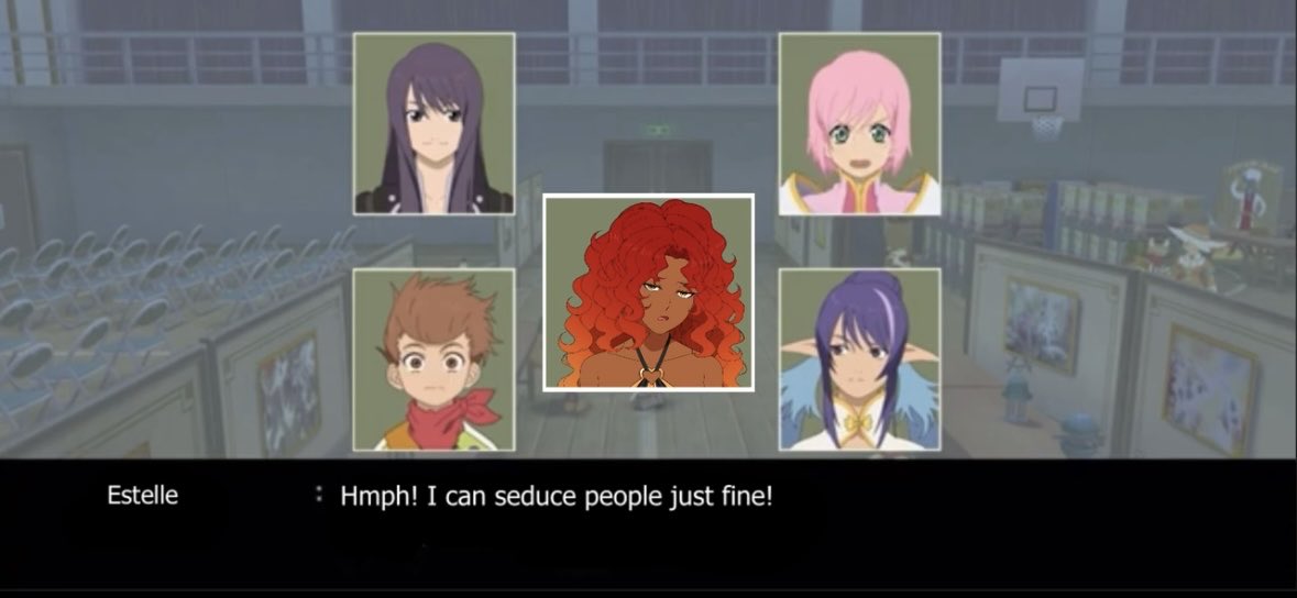 TheTalesBaddie's tweet photo. Sunset gagging Estelle (and Karol😭) in the Tales of Vesperia seduction skit.🤭🌅
Question for Tales fans: would you (the player🎮) pick Sunset to seduce the guard?🤔 #talesofvesperia #tales #talesseries #TOV #yurilowell #yurilowellxoc https://t.co/n5pbEdmvQv