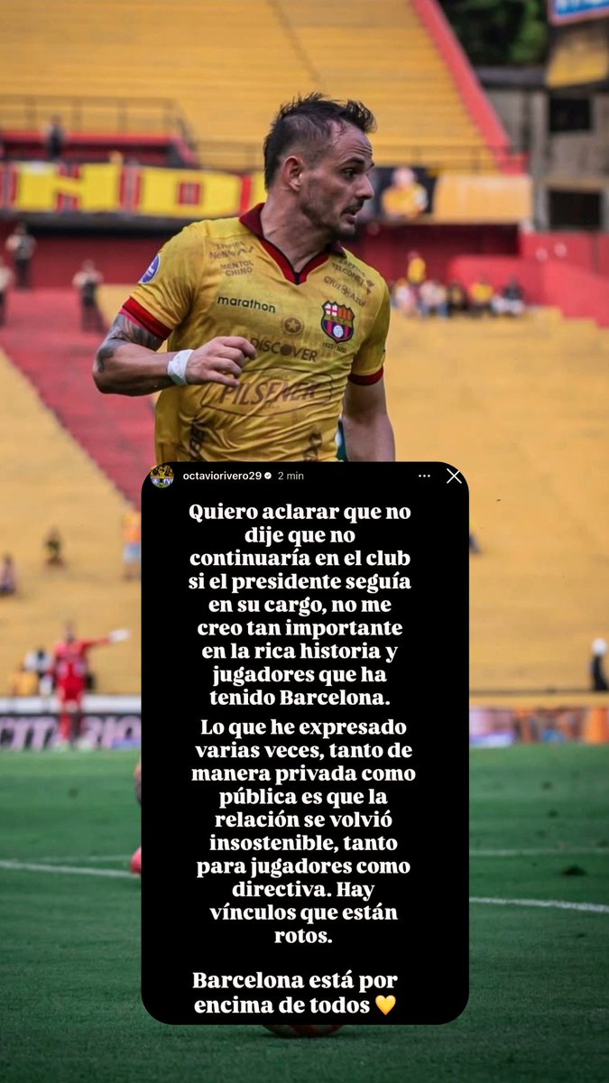 🇺🇾 El delantero uruguayo Octavio Rivero se pronunció en su cuenta de instagram sobre su situación con <a href="/BarcelonaSC/">BARCELONA S.C.</a>