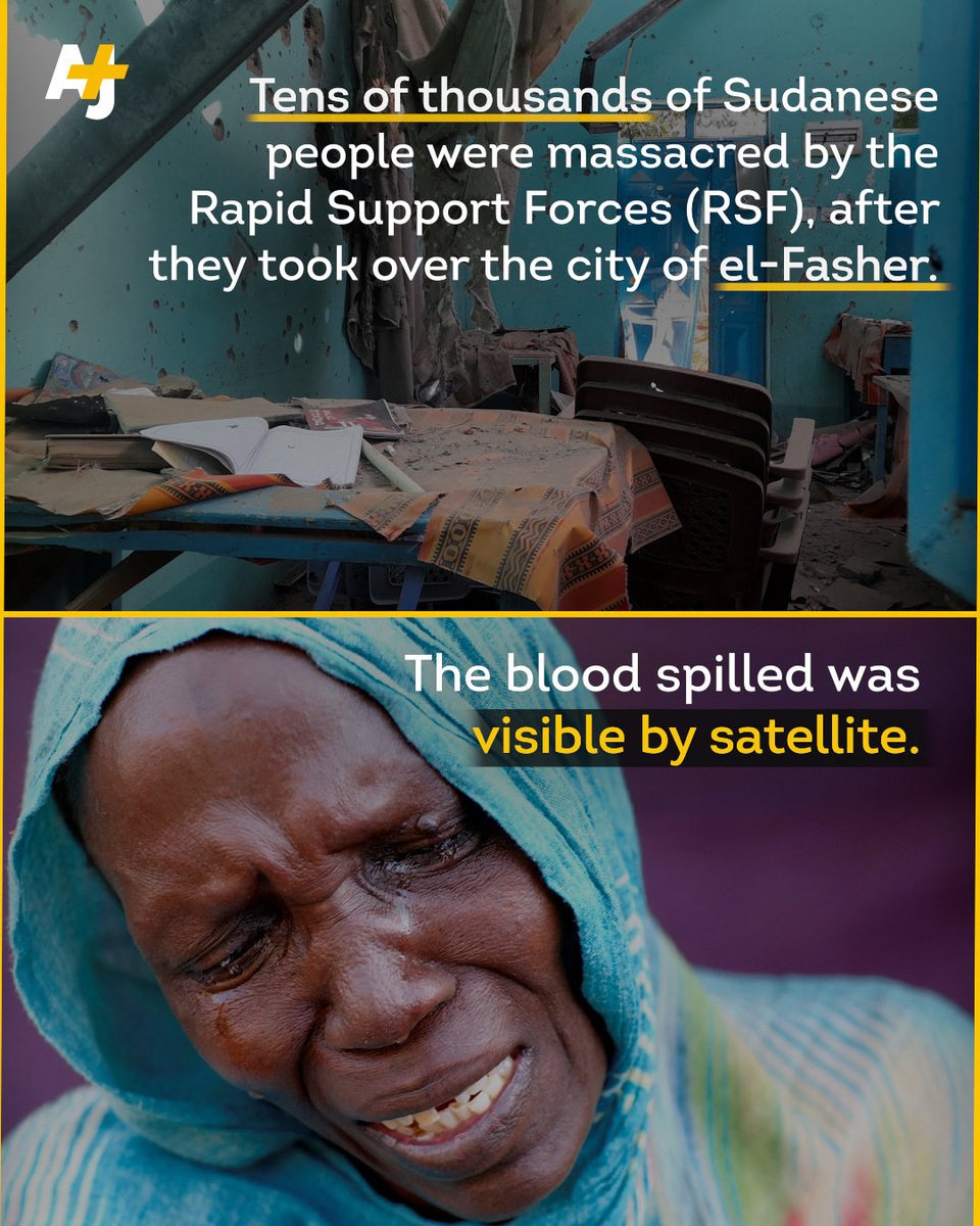ajplus's tweet image. Almost three years after war broke out between the Rapid Support Forces and the Sudanese Armed Forces, Sudan is the world’s largest humanitarian crisis.

A massacre in el-Fasher after 18 months of siege. A measles outbreak. Repeated attacks on health care facilities. Here’s a…