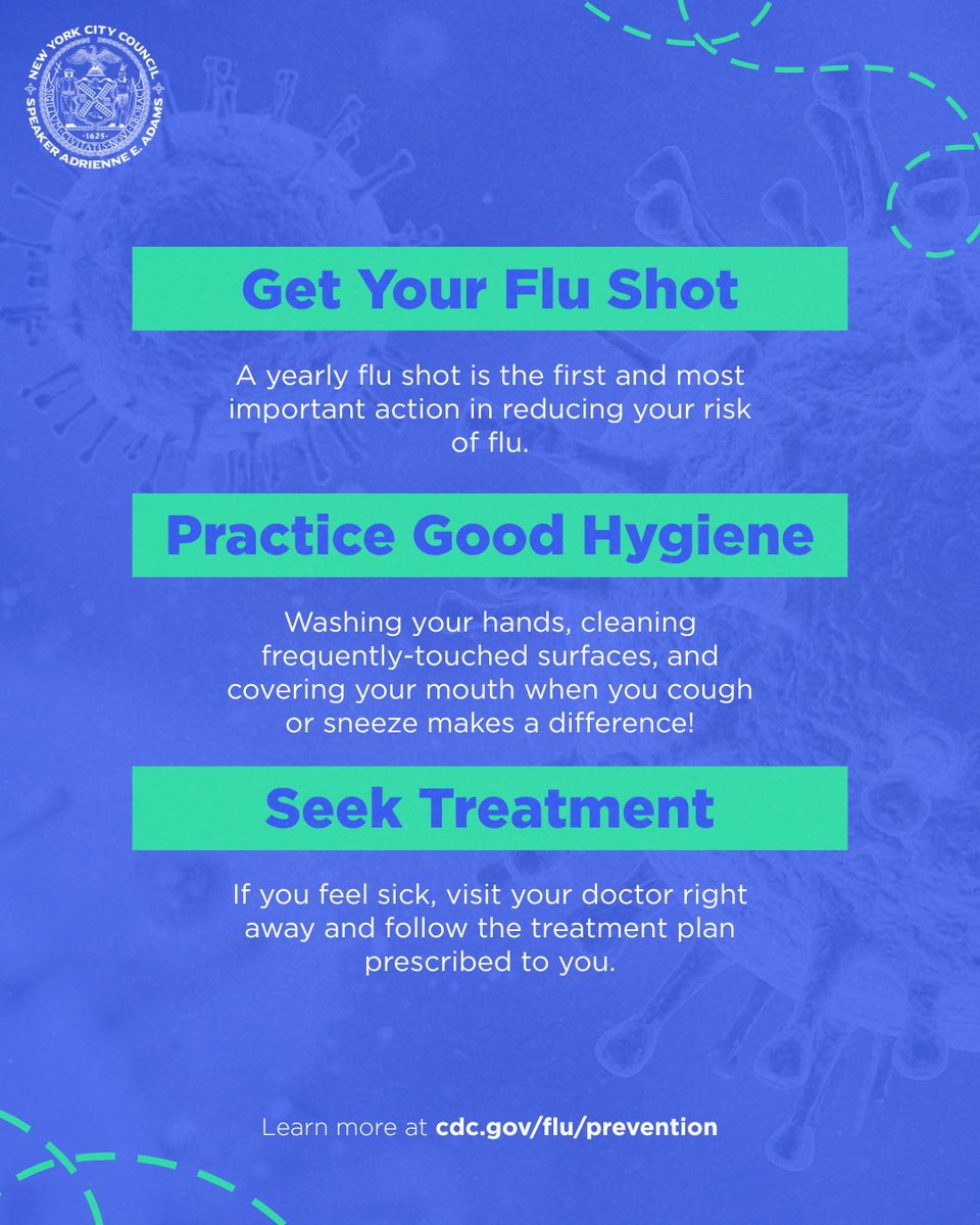 NYCSpeakerAdams's tweet photo. New York just experienced the highest number of flu cases in a single week statewide. I encourage New Yorkers to take simple steps to protect one another: get your flu shot, wash hands often, cover coughs, wear a mask if you’re sick, and stay home when possible. https://t.co/o4lmvqebnd