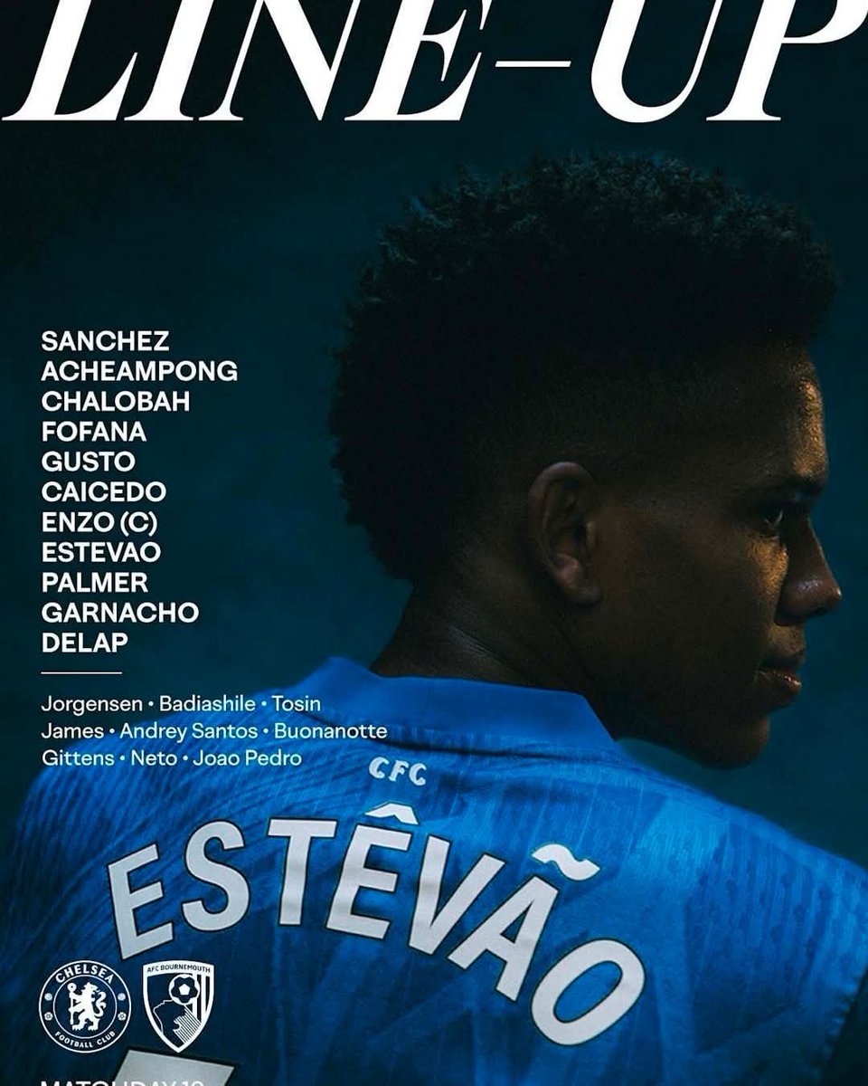 Chelsea 2:3 Bournemouth

Chelsea line up 

Sanchez Acheampong Chalobah Fofona Gusto Caicedo Enzo Estevao Palmer Garnacho Delap

Build up and live