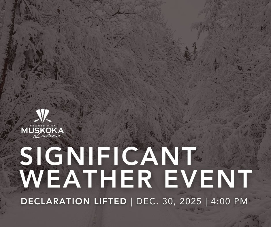 The Significant Weather Event declaration for all Township roads will be lifted at 4:00 p.m. today.

Read the full notice: muskokalakes.ca/news/posts/sig…