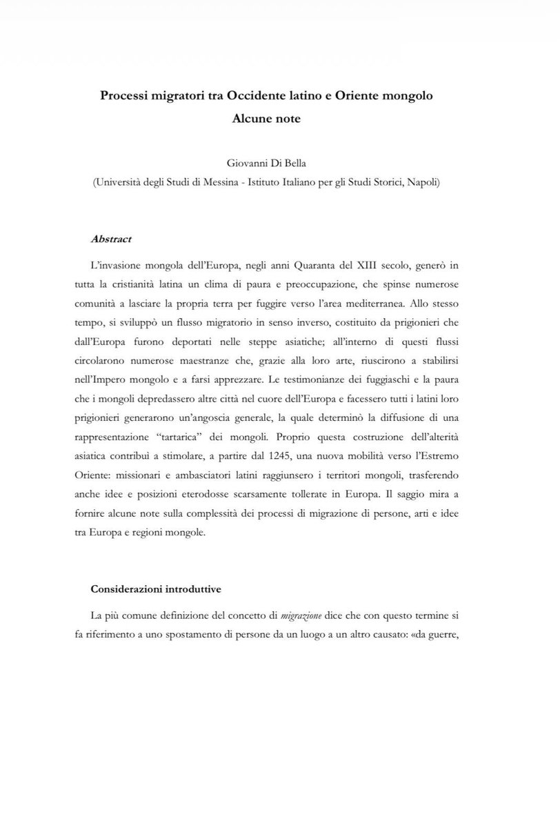 GiovanniDiBell9's tweet photo. G. Di Bella, "Processi migratori tra Occidente latino e Oriente mongolo. Alcune note", in "Fluxus historia. Circolazione e interazione di idee, persone e merci nel Mediterraneo medievale e rinascimentale" (a cura di B. L. Guarnaccio et Alii), Potenza 2025, 129-157 https://t.co/ltEfyMAKhB