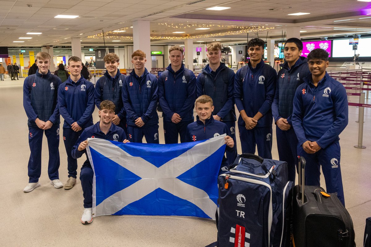 CricketScotland's tweet photo. The Men's U19 squad are World Cup-bound! 🏴󠁧󠁢󠁳󠁣󠁴󠁿🛫

#FollowScotland #ChooseCricket https://t.co/JqLRzdhLAE