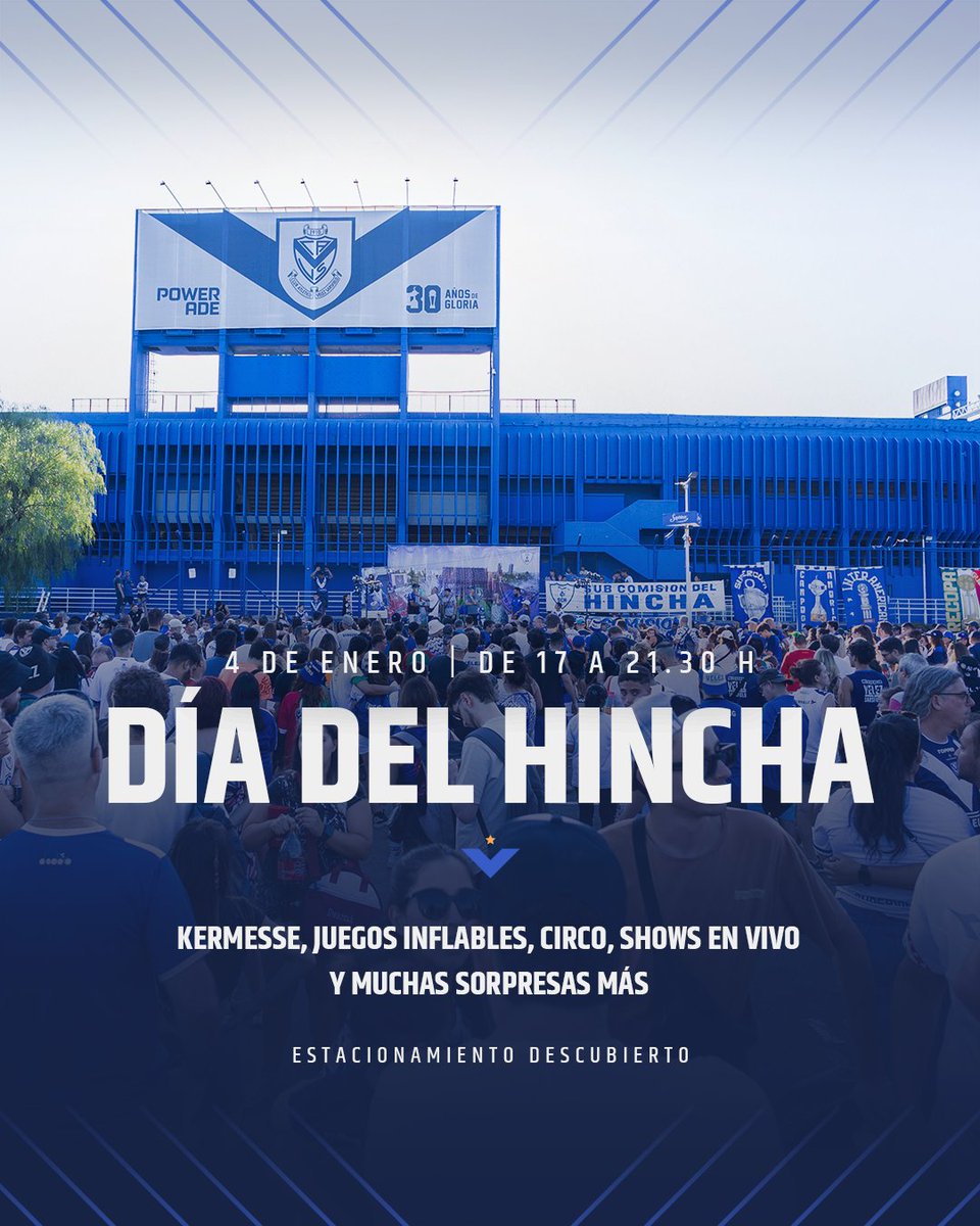 ¡Dos celebraciones, un mismo sentimiento! 💙🤍

El domingo 4 de enero celebramos juntos el Día del Hincha y los 116 años de Vélez.

¡Traé un alimento no perecedero y participá de los sorteos!

👨🏻‍💻 velez.com.ar/hincha/notas/2…