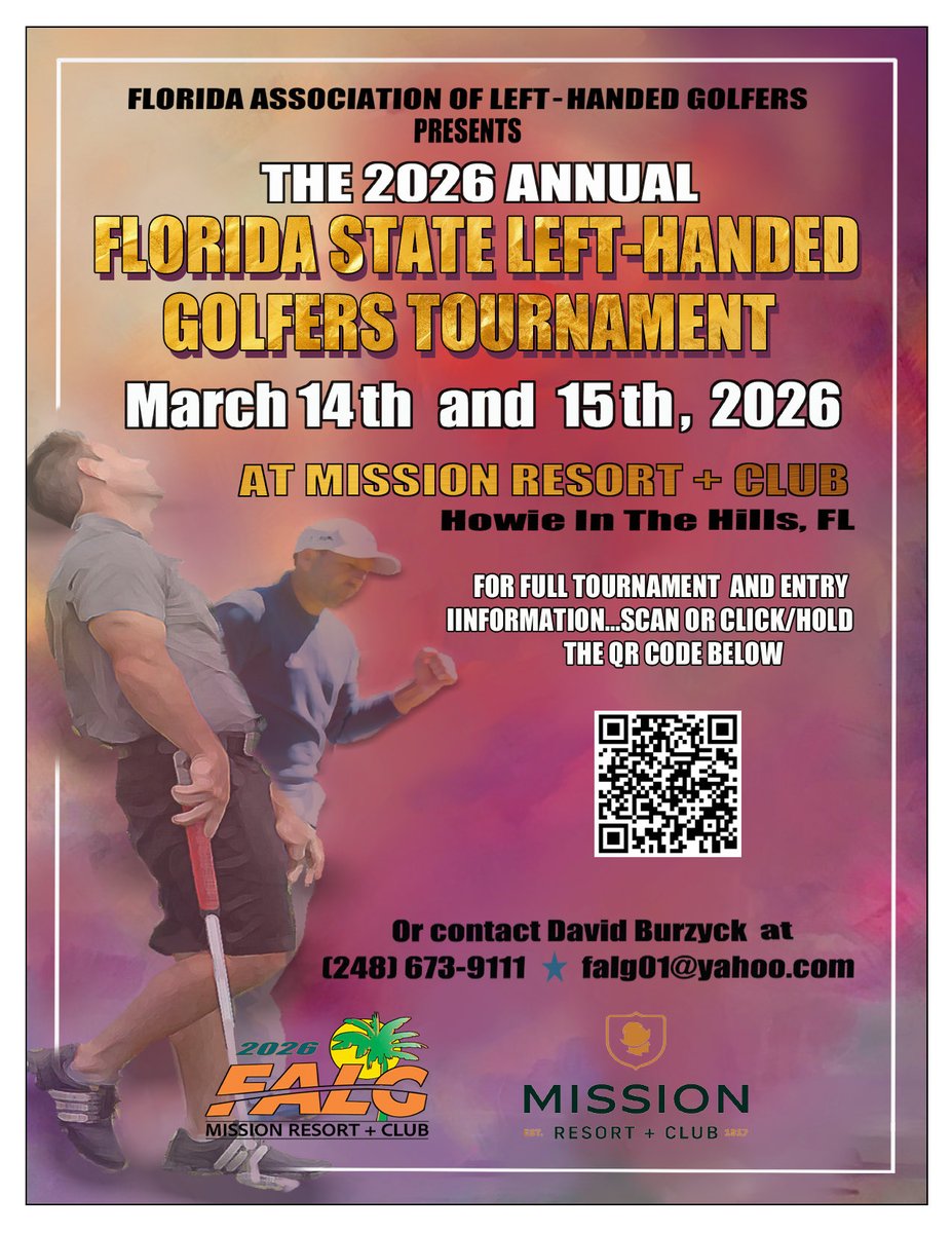 dDavieg's tweet photo. 2026 Florida Association of Left-Handed Golfer state tournament.
All the information is listed below 
Thank you, David Burzyck https://t.co/nd3DKpNA8Q