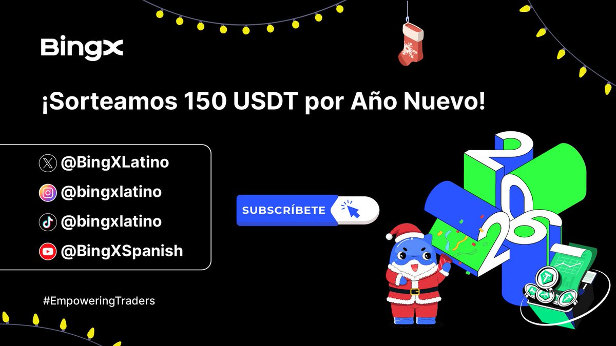 ✨ ¡Recibe el Año Nuevo ganando con nosotros! Sorteamos 150 USDT (30 c/u).

👉 Comenta la función de BingX que más usarás en 2026 y por qué.
👉 Comparte captura de que nos sigues en al menos otra red.

💙 Like + rt a este post para participar, termina este 5 de enero.