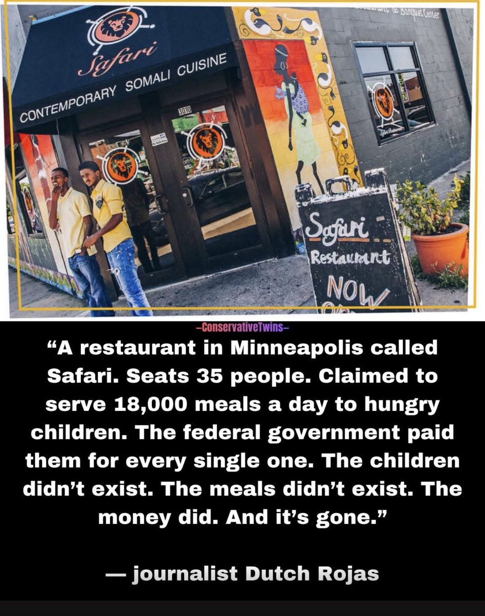 nettermike's tweet image. A single Minneapolis restaurant exposes the scale of Minnesota’s fraud scandal

A Minneapolis restaurant with 35 seats claimed it was serving 18,000 meals a day to hungry children — and the federal government paid for every single one.

This is just one piece of what’s now being…
