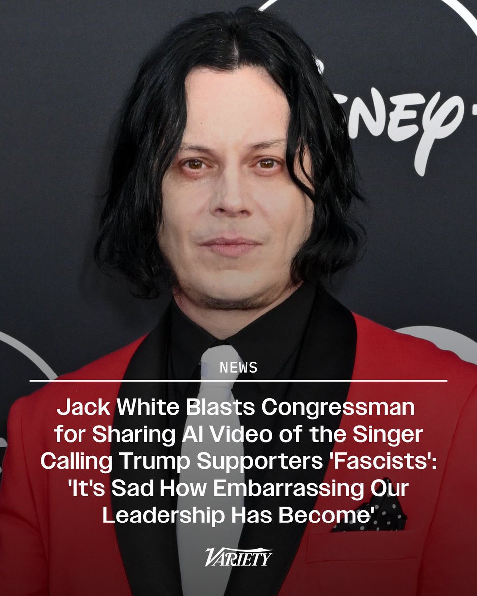 Variety's tweet image. Jack White slams Republican Congressman Tim Burchett for sharing an AI-generated video of White calling Trump supporters "fascists."

“All of Trump’s lackeys and bootlicks like this elected official are cowards that would never talk this way to anybody like me or you in person.…