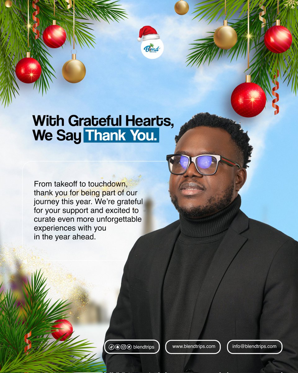 BlendTrips's tweet photo. As the year winds down, our hearts are full 🤍
Thank you for being part of our journey.
Cheers to bigger travels and beautiful memories ahead 🎄✈️

#gratefulhearts #thankyou #travelwithblend #yearendgratitude https://t.co/K5CAb0CG8y
