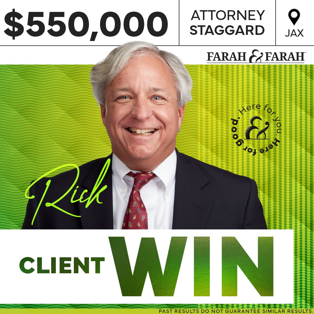 farahandfarah's tweet photo. 💥 $550,000.00 CLIENT WIN! 💥

Jacksonville personal injury attorney, Rick Staggard, put up a #FarahFight to get our client the compensation they deserved - a HUGE #ClientWin of $550,000.00

#FarahandFarah #Clientwin https://t.co/jvKOt9G6Yu