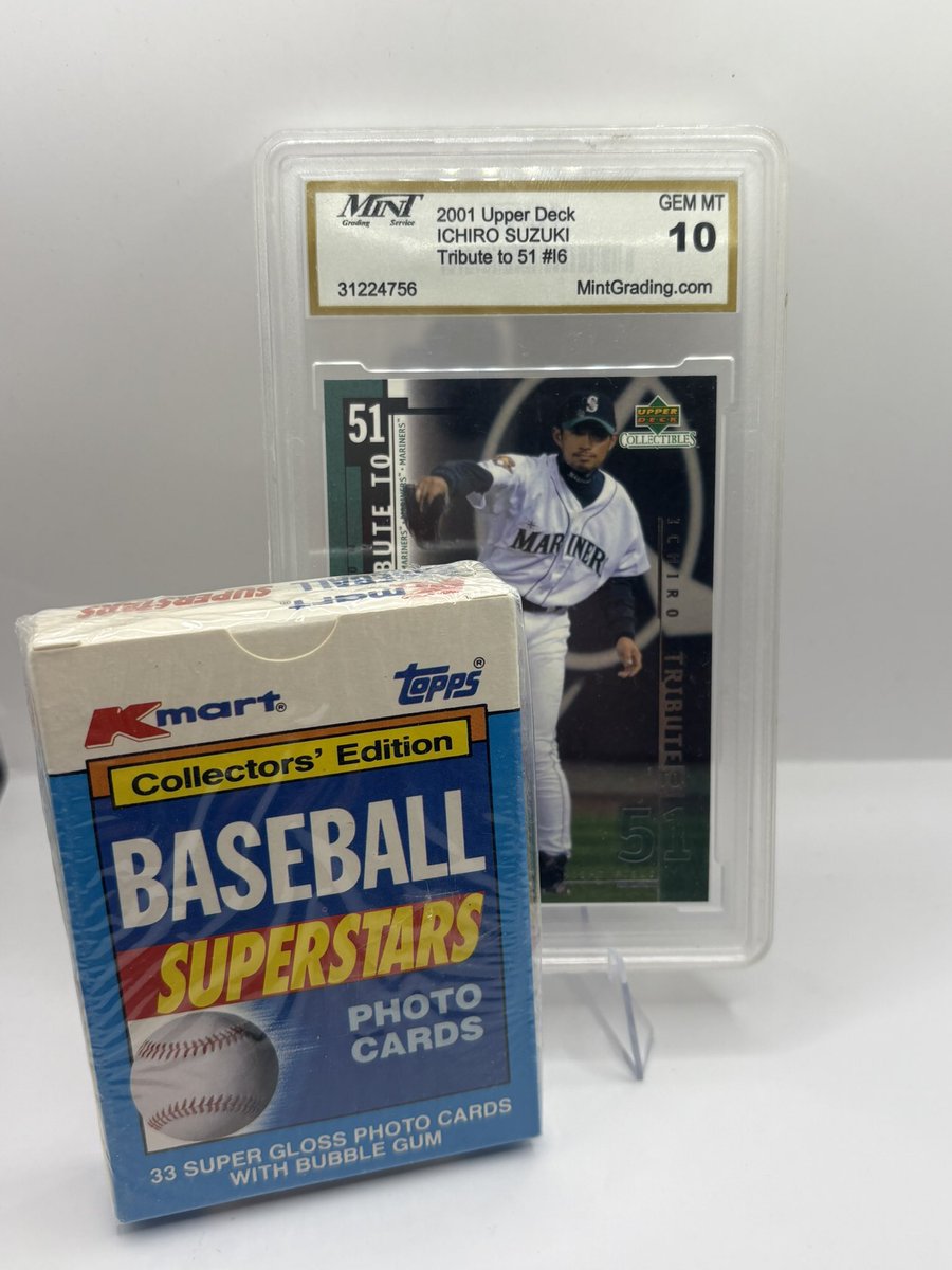 BallHawks_Cards's tweet photo. GIVEAWAY 

Like, and repost to be entered to win 2001 upper deck tribute to 51 Ichiro (1 winner) and an unopened Topps Kmart  collectors edition (with the GUM) 😂

*Will still be adding double entries for those who spend $5 in my sale and another if spending $20 🤟🏻 https://t.co/h10bioWeFt