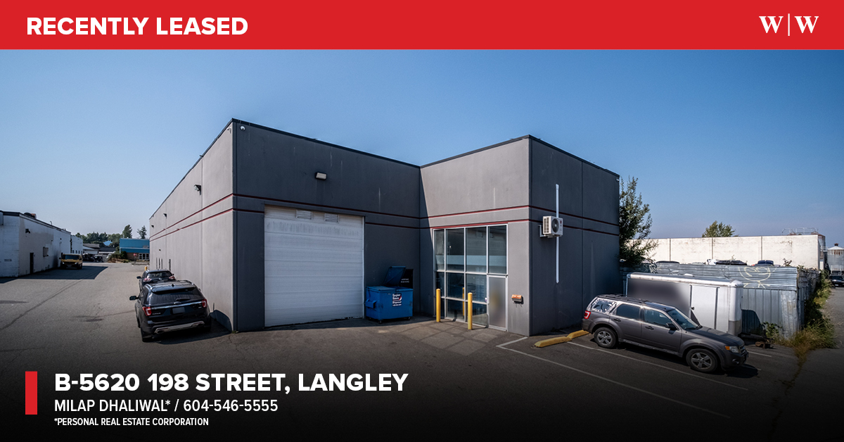 Leased: B-5620 198 Street, Langley | This extensively upgraded ± 4,950 SQFT unit is a true turnkey solution, featuring an expansive warehouse, contemporary showroom, private offices, and a kitchen/dining area. Agent: Milap Dhaliwal PREC.

#WilliamWrightCommercial