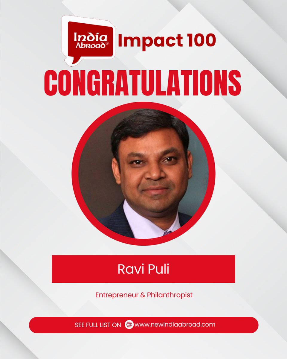 Congratulations to Ravi Puli, who is paving the way for the community in the field of business and diaspora engagement—through impact, leadership, and results.
<a href="/ravi_puli/">Ravi Puli</a>
Discover more profiles from India Abroad’s year-end recognition list at newindiaabroad.com/newspaper/-ind…

For deeper