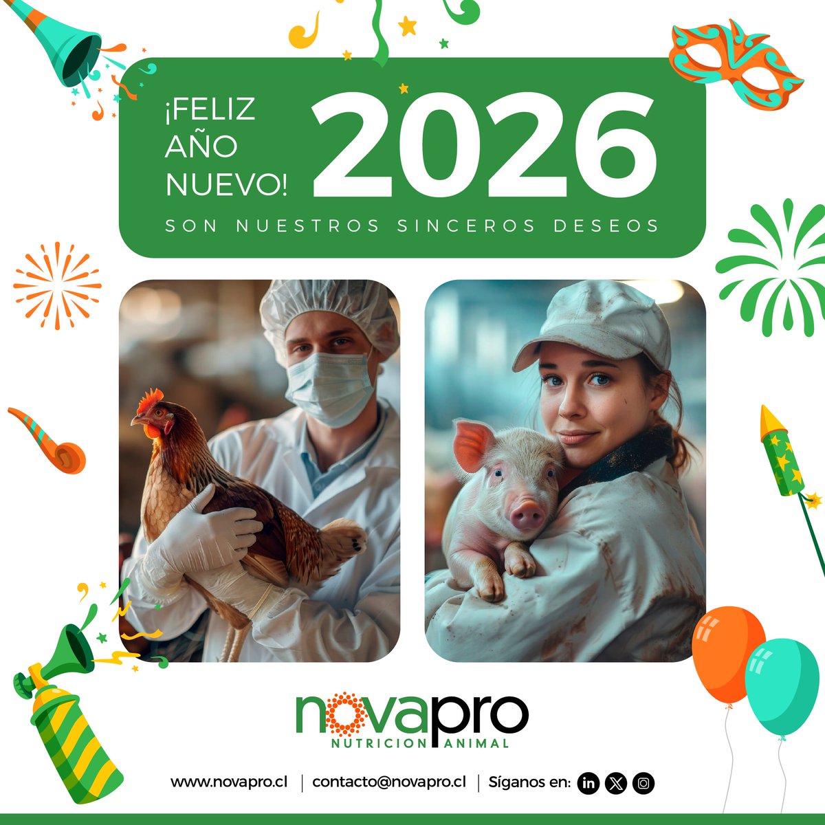 ChileNovapro's tweet photo. 🥂 Brindamos por un año de experiencias y logros. ¡Gracias por acompañarnos! Que el 2026 esté marcado por la prosperidad y grandes momentos. ¡Felices fiestas y que el 2026 venga lleno de crecimiento, colaboraciones y nuevas ideas! ✨🙌 #nutriciónanimal #felizañonuevo #feliz2026 https://t.co/6n9D11wSgk