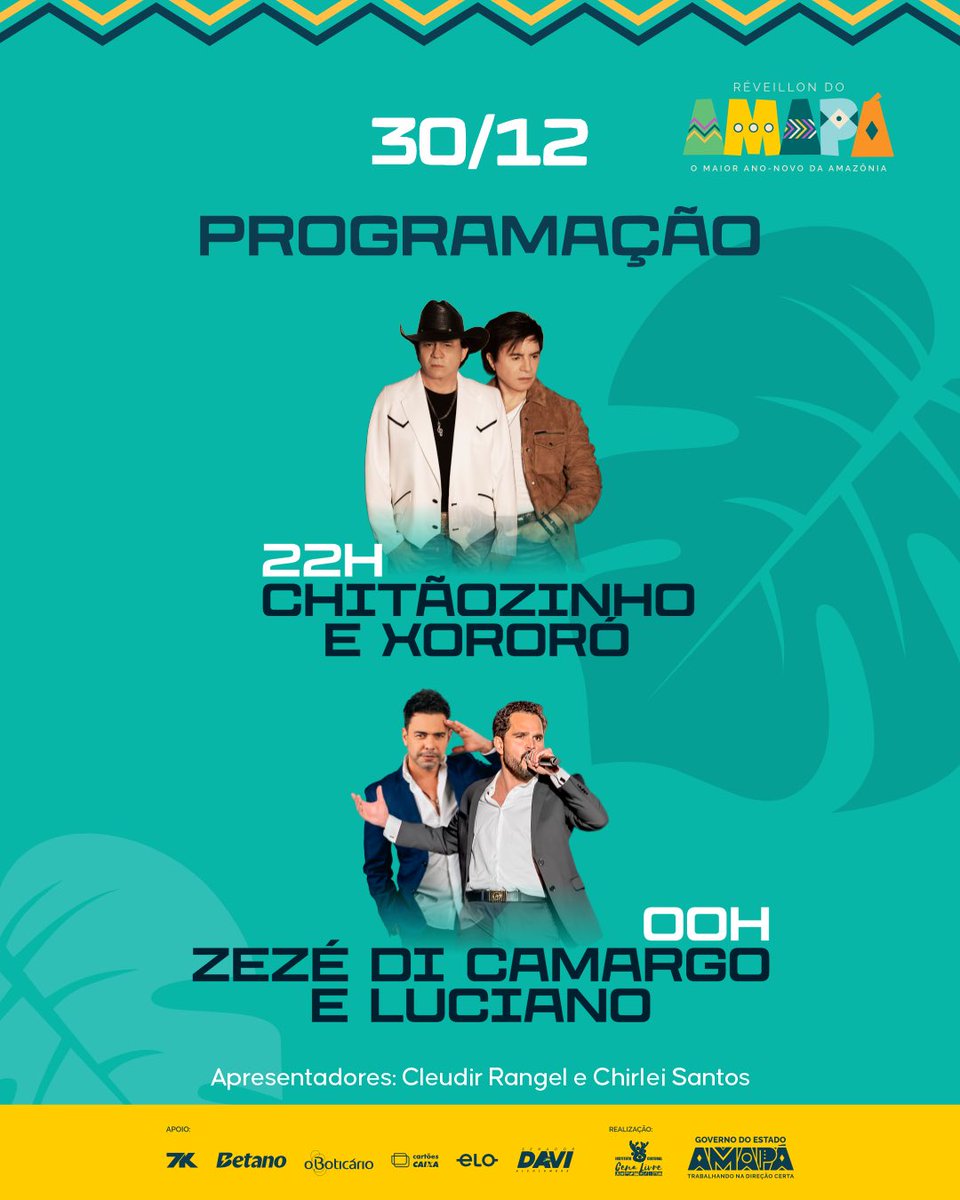 governodoamapa's tweet image. 🎶✨ Hoje é dia de sertanejo no Réveillon do Amapá! 

🤠 A programação tá imperdível, com grandes nomes da música nacional com sofrência, romantismo na Fortaleza de São José.

Vem viver o maior Ano Novo da Amazônia!

#RéveillonDoAmapá #Sertanejo #GovernoDoAmapá