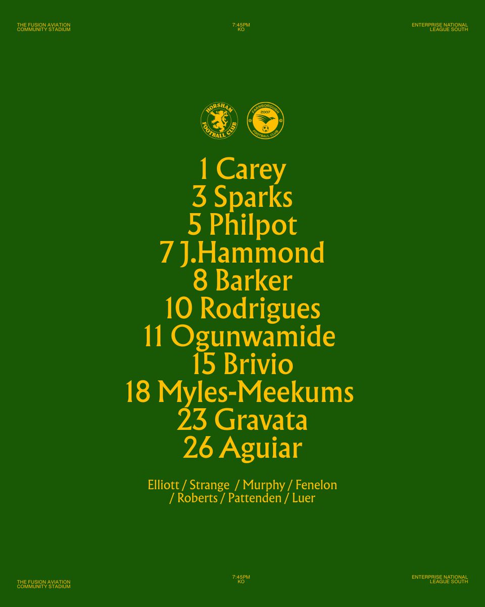 HorshamFC's tweet image. Lucas Rodrigues, Harvey Sparks and Ola Ogunwamide have all returned to the starting lineup for tonight.

KO at 7:45pm!