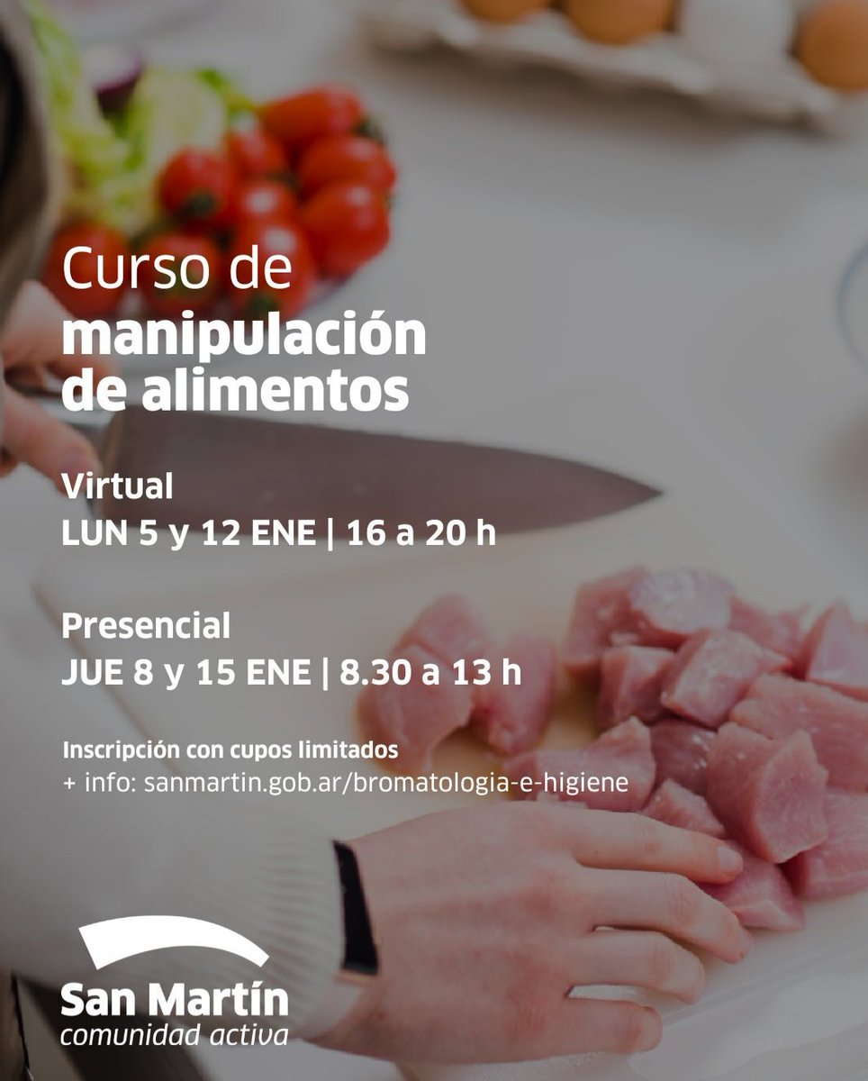 🪪👩🏻‍🍳En enero continúan los cursos gratuitos para obtener el carnet obligatorio de manipulación de alimentos.

👉🏻Podés hacerlo en dos modalidades:
📌Presencial: 8 y 15, de 8:30 a 13, en la Dir. de Bromatología e Higiene -Cnel. Mom 2634-.
📌Virtual: 5 y 12, de 16 a 20, por Teams.