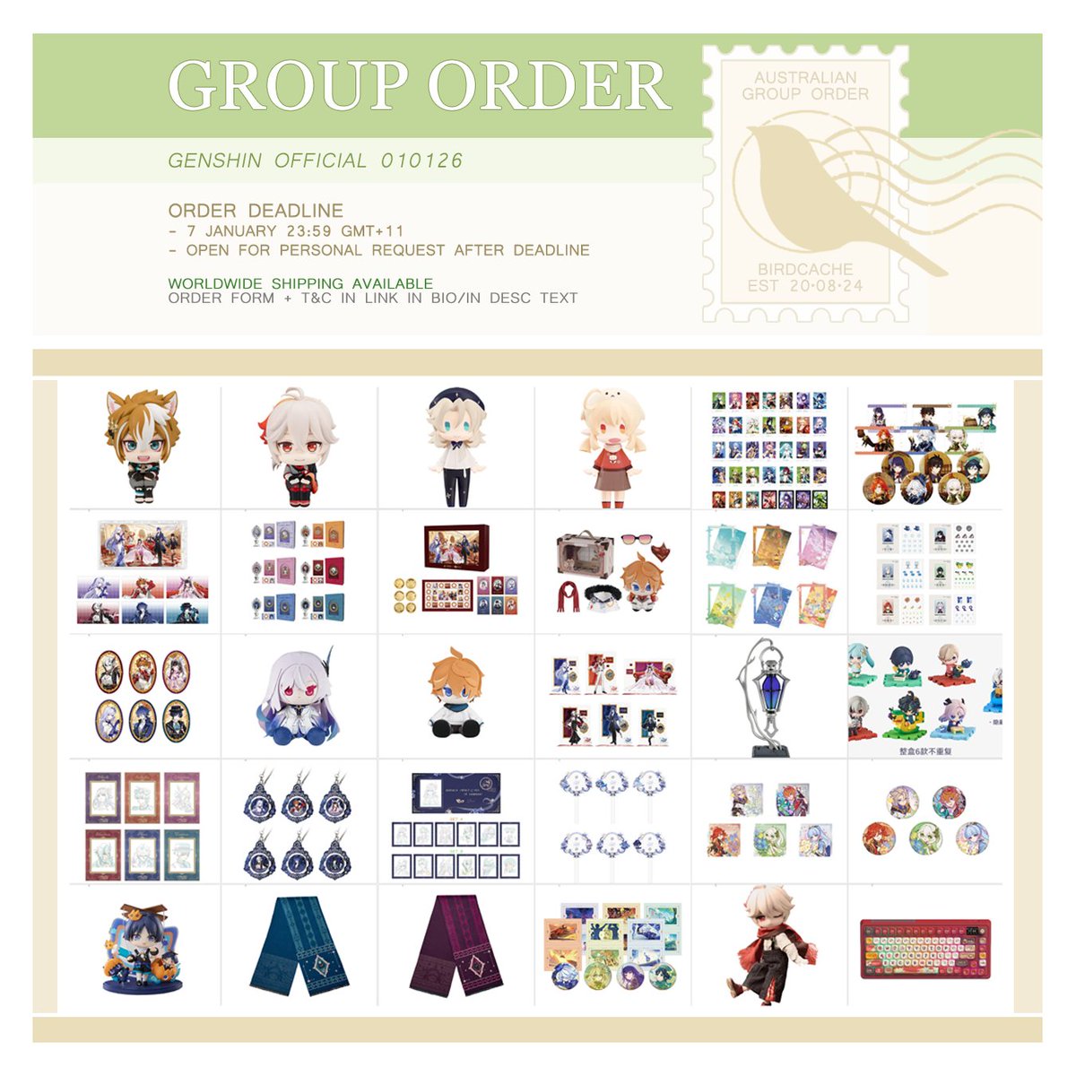 birdcache's tweet photo. ๐ฌ Group Order: Genshin Official 010126
๐ฆ๐บ AUS/WW GO | #birdcachego
๐๏ธ Official Genshin Impact Merchandise
โฐ Order Deadline: 7 JAN 23:59 GMT+11
๐ Order Form: https://t.co/1N7DcMYeV1
๐ TNC: https://t.co/xGyWYjo7OW
๐ฝ More Info https://t.co/7RJofJGmwA