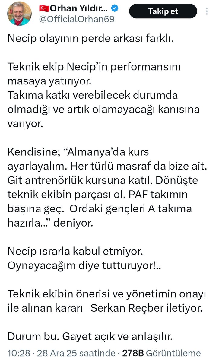 3 gündür sallapati bi dünya sipariş haber yaptın. Yaşına başına hürmetimiz var ama senin ne yaptığın işe ne de bu kulübün taraftarlarına gram saygı yok! Yalanlamalara çıkıp 2 kelam et bakalım. Hepiniz çay çorba peşindesiniz de Necip mi hırsızlık  derdinde⁉️ Ayıp <a href="/OfficialOrhan69/">🇹🇷Orhan Yıldırım</a>