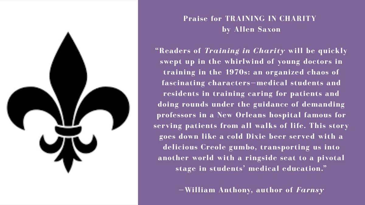 Another great blurb—this time from FARNSY author William Anthony—for Allen Saxon, MD's novel, TRAINING IN CHARITY, due 1/13 from <a href="/xmaslakepress/">Christmas Lake Creative</a>. Pre-order here: bit.ly/4pJgnk4