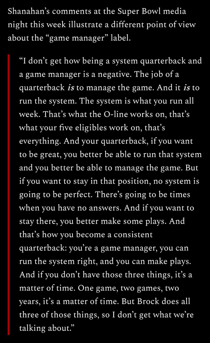 Always come back to this quote from Shanahan on Brock from before the last SB: