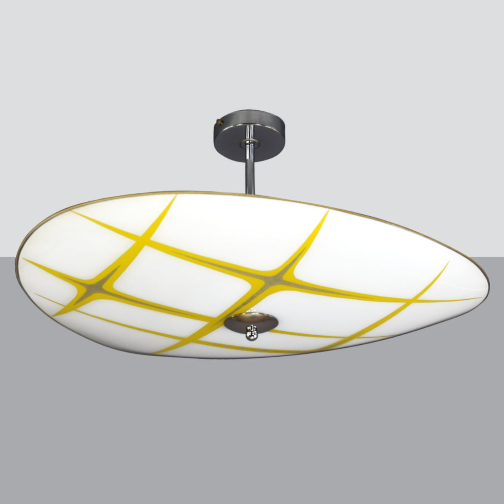 itsalightdesign's tweet image. 1950s-1960s Napako Mid-Century Modern semi-flush/fixed ceiling light with white, yellow and clear textured glass cosmic star pattern #lighting #cameralight
£495.00
➤ itsalight.co.uk/products/1950s…