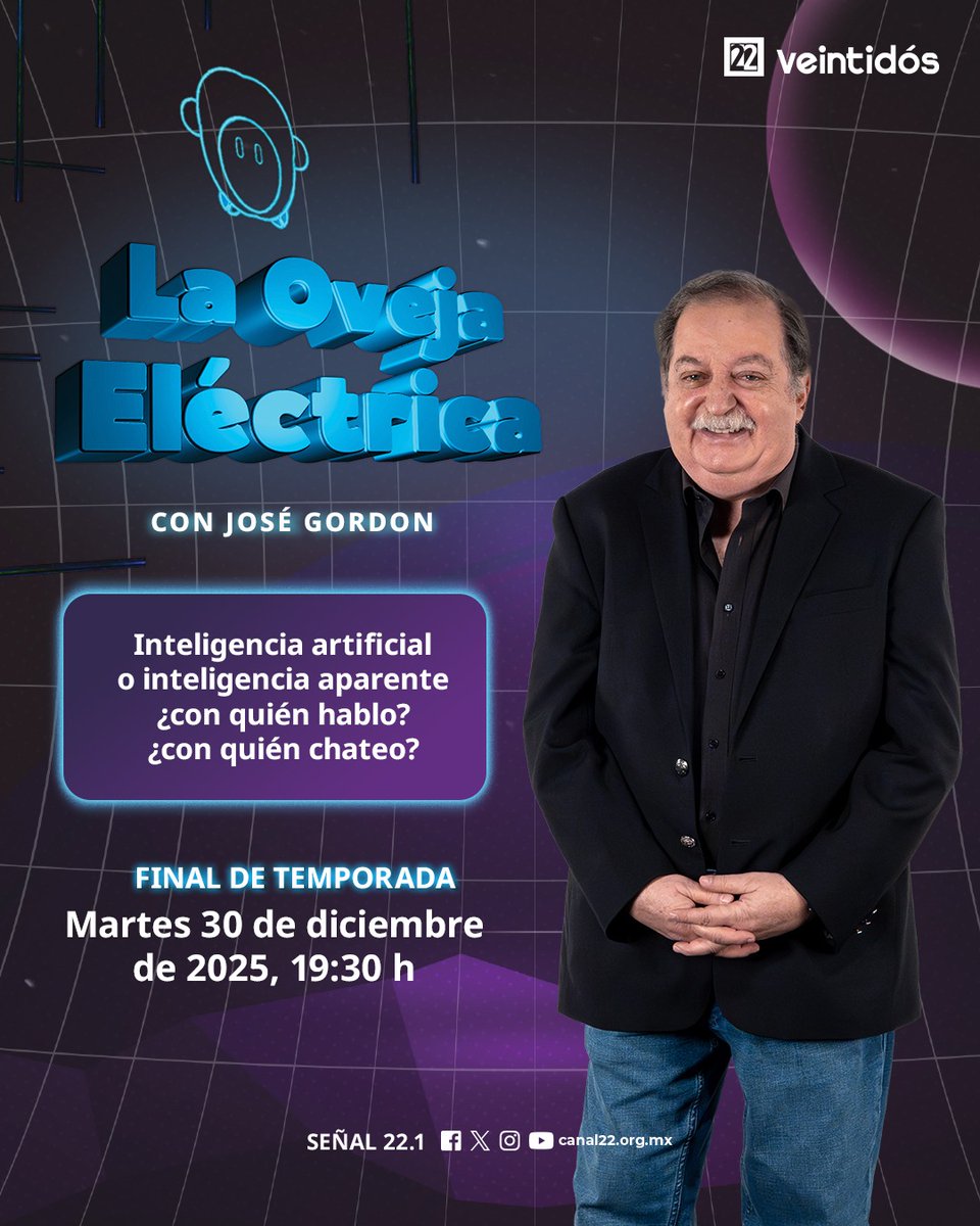 🐑⚡ No te pierdas el final de temporada de “La oveja eléctrica” con <a href="/pepegordon/">Jose Gordon</a>.

📺 Episodio: Inteligencia artificial o inteligencia aparente ¿con quién hablo? ¿con quién chateo?

En compañía de Manuel López Michelone “la Morsa”, discutirán sobre los nuevos sistemas de
