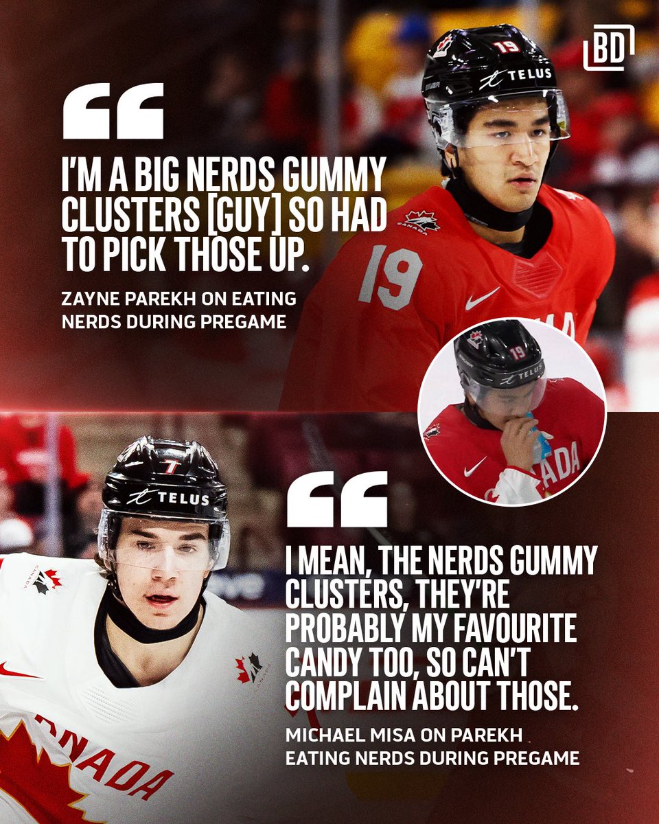 BarDown's tweet image. Zayne Parekh traded a puck for Nerds gummy clusters last night and Michael Misa had to agree with Parekh making the trade 🍬😂 #WorldJuniors

(h/t: @markhmasters)