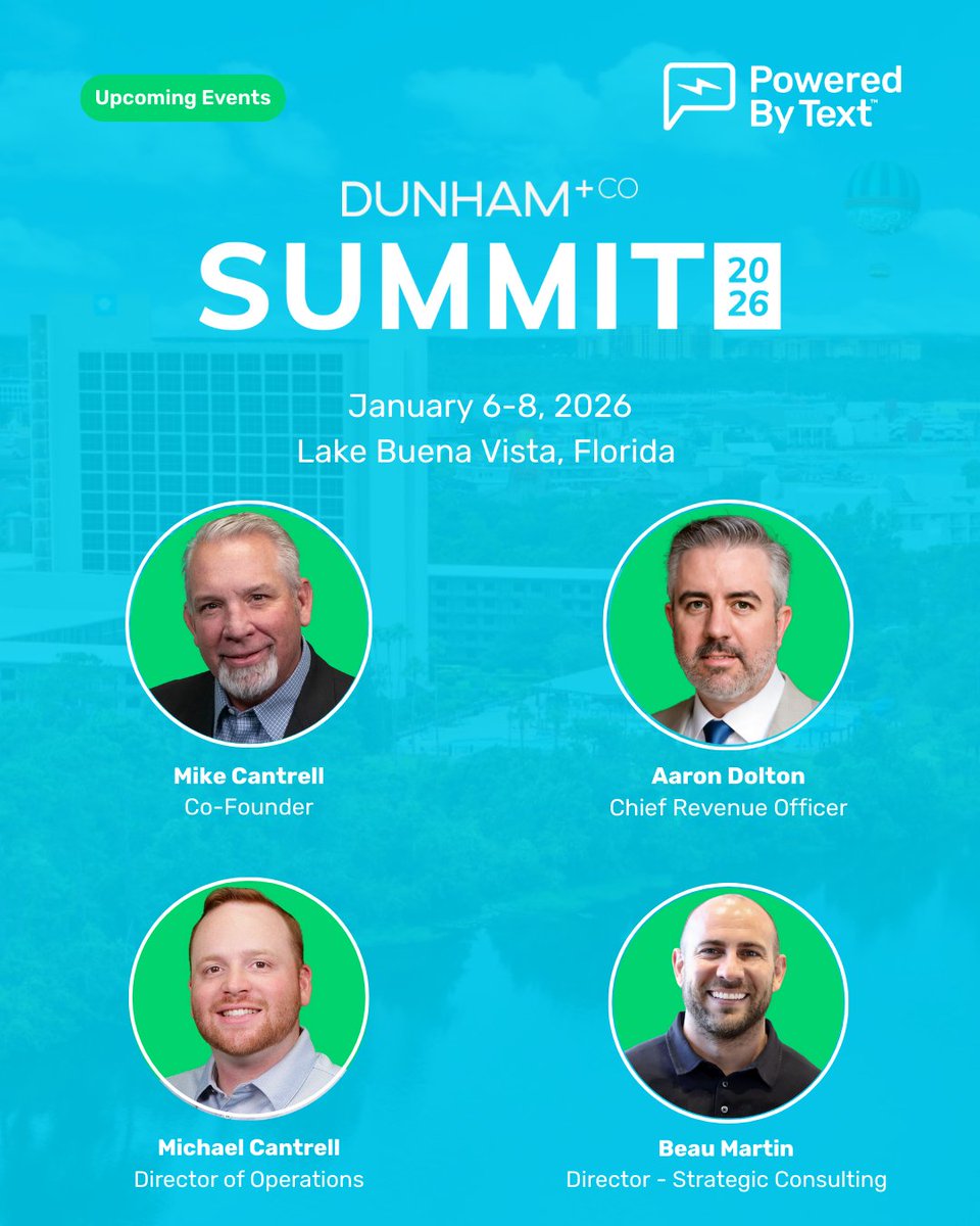 ⚡️ See you in Florida for Dunham Summit 2026! 

The Powered By Text team is heading to Dunham Summit 2026 this January 6–8! We’re looking forward to three days of visionary leadership and innovation.

If you'll be there, we’d love to share strategies on how to turn text messaging