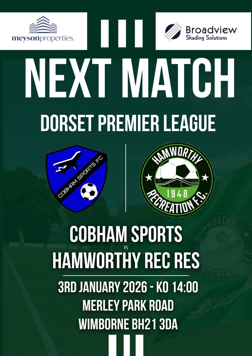 Ham_RecFCRes's tweet image. 📆GAME DAY 20 ⚽️

Our first game of the New Year, we pop
round the corner to League Leaders @CobhamSportFC in the @DPL_official 

KO - 14:00

@swsportsnews
@nonleaguesouths
@NonLeagueFix
@NonLeagueHQ1
@NonLeagueCrowd
@UltiFootNet
@MatchDayFeverr