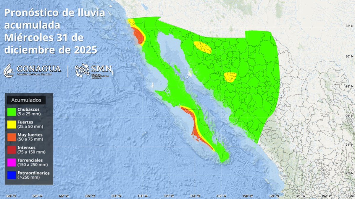 conagua_clima's tweet image. Infórmate sobre el #Pronóstico de #Lluvias que se esperan para mañana miércoles en el noroeste de #México.