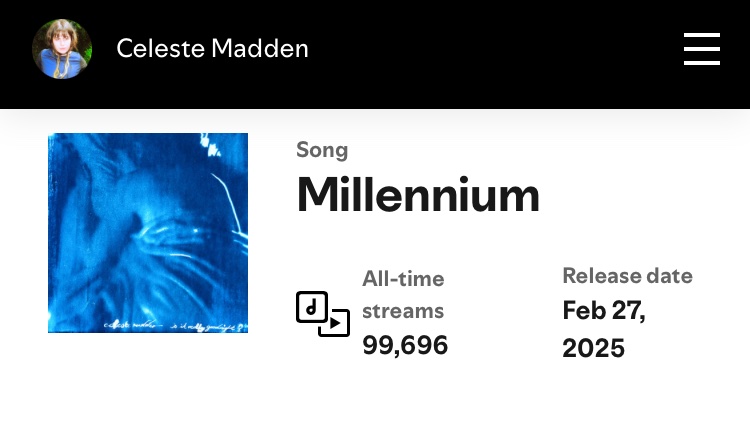 celestemadden_'s tweet image. guys I have a very simple new year’s task for everyone . please stream my song 304 times between now and tomorrow evening so I can flex that I hit 100k on NYE . okay clock starts now