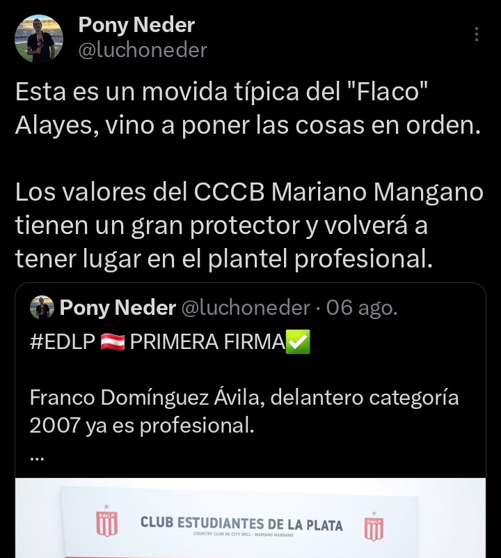 luchoneder's tweet photo. #EDLP 🇦🇹 El proyecto deportivo del 2026 será con los pibes del club ganando lugar como primera opción de recambio. No se va a traer por traer, reforzando puestos muy puntuales. 

Tal cual adelante el 6 de agosto, Agustín Alayes vino a esto: poner en valor el trabajo del CCCB. https://t.co/EcKhZycwJH