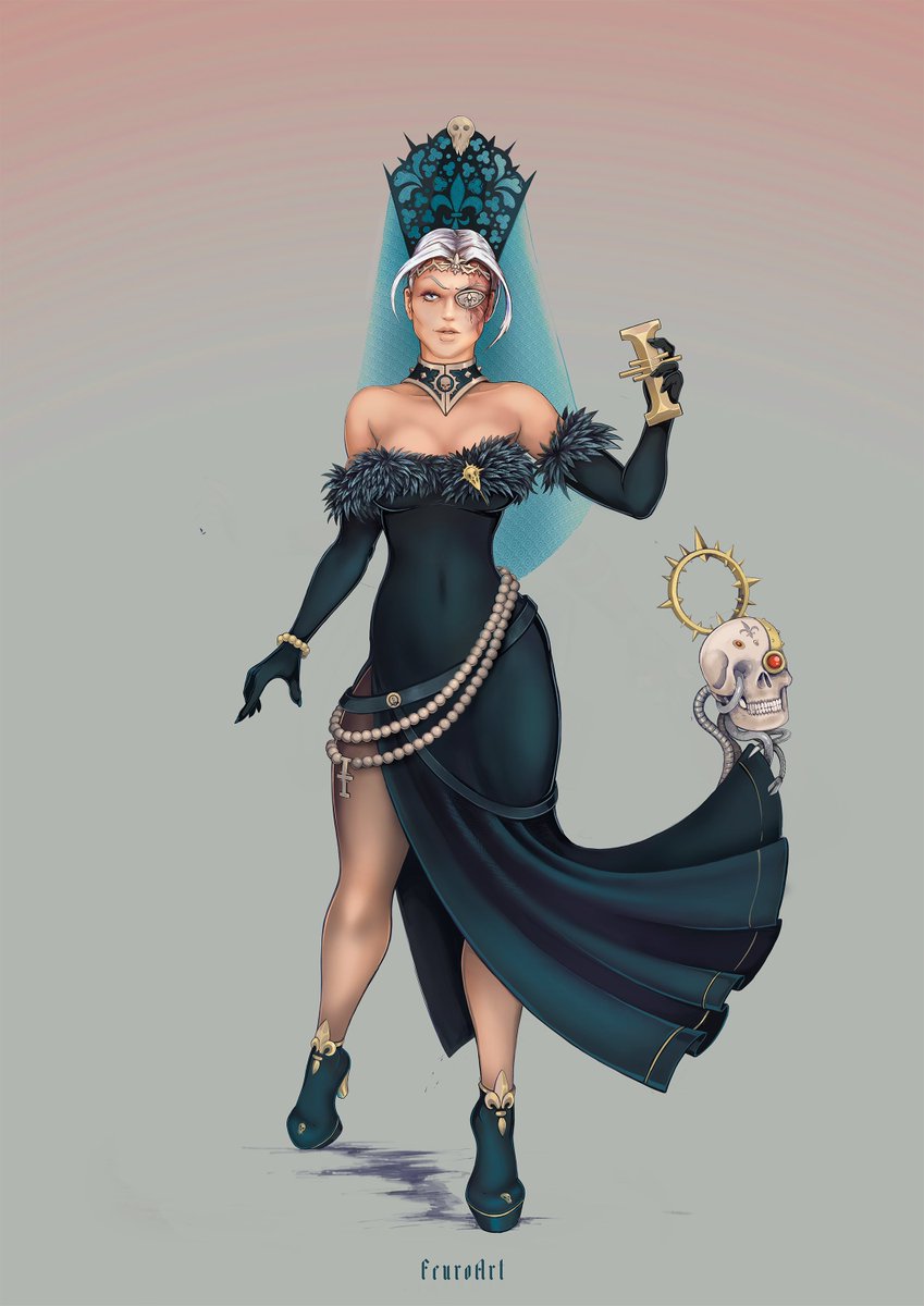 illustration made for <a href="/BirbArtist/">Kal 🔞</a>
Sister Melusina member of the ordo famulous.

Serving under the command of a Rogue Trader requires attending lavish galas and engaging in delicate negotiations within the opulent halls of governors and imperial nobility. 
Evening gown version