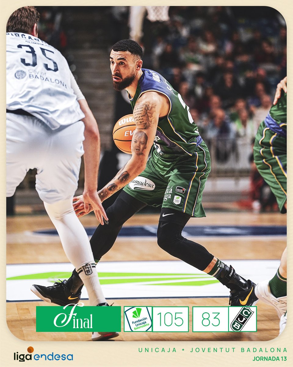 unicajaCB's tweet photo. 🚨 FINAL. ¡Victoria! 105-83

🏆 J. 13 @ACBCOM
🆚 @Penya1930

💚💜 #YoSoyDelUnicaja #LigaEndesa https://t.co/ttUoJsEU5z