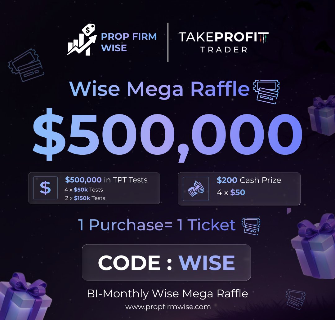 propfirmwise's tweet photo. ⏰ 24 HOURS LEFT — Wise Mega Raffle (@TakeProfitLLC Exclusive)

This is it. Final call before entries close.

Over 10 prizes up for grabs with a 50% chance to win either a TakeProfitTrader test or cash.

Winners drawn on New Year.
Miss this and you’re waiting for the next one.

Get your entry in now.