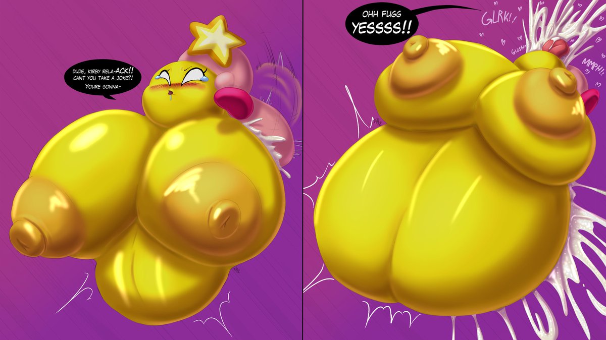 poofy96's tweet photo. Kirby's had enough of Starlow's teasing. Ball bloating drawn by @kirbot12 and colored by Blues64 https://t.co/C075GMcfcL