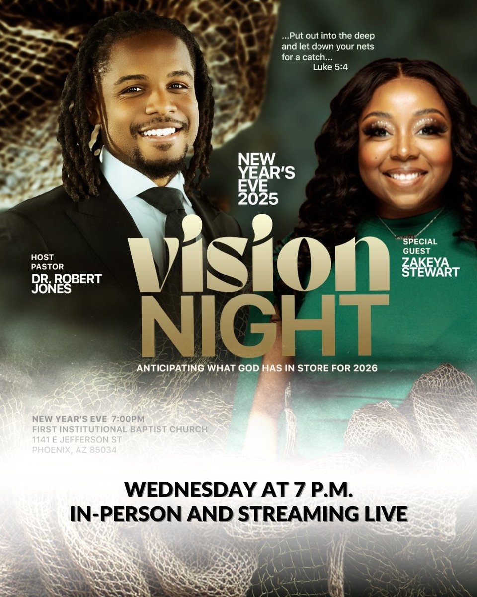 ✨Vision Night 2025 is almost here!
We're excited to welcome Zakeya Stewart as our Guest Psalmist and she's going to sing Heaven down! Make sure you're in the room on New Year's Eve beginning at 7 p.m.
See you on Wednesday!