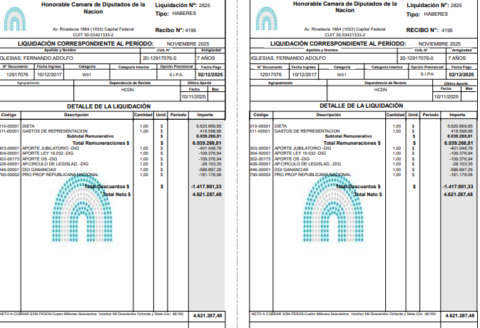 FerIglesias's tweet image. No. Todo mal. Como todo tu razonamiento. Te paso mi última dieta completa: unos $4.600.000 de bolsillo. La tercera parte de tu cálculo y la tercera parte de lo que correspondería si la de enero de 2018 se hubiera actualizado por inflación. Y ya me hartaste con tu tonito…