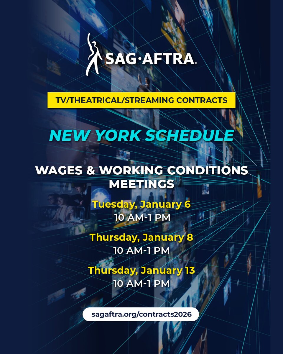 Join us in ONE WEEK for the #SagAftraNY Local wages and working conditions (W&amp;W) meetings in preparation for the 2026 TV/Theatrical/Streaming contracts negotiations!

#FYI, meetings will be hybrid (in person and by Zoom). Get all the details and RSVP: ow.ly/wcoo50XMMOx