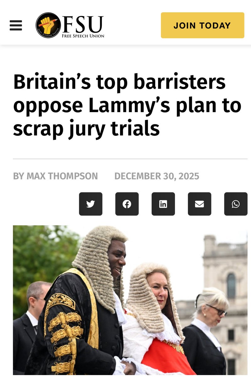 Britain’s top barristers oppose Lammy’s plan to curtail our right to trial by jury.

In a rare joint statement, the heads of the Bar Council of England and Wales, Scotland’s Faculty of Advocates, the Bar of Ireland and the Bar of Northern Ireland warned Lammy’s proposals would