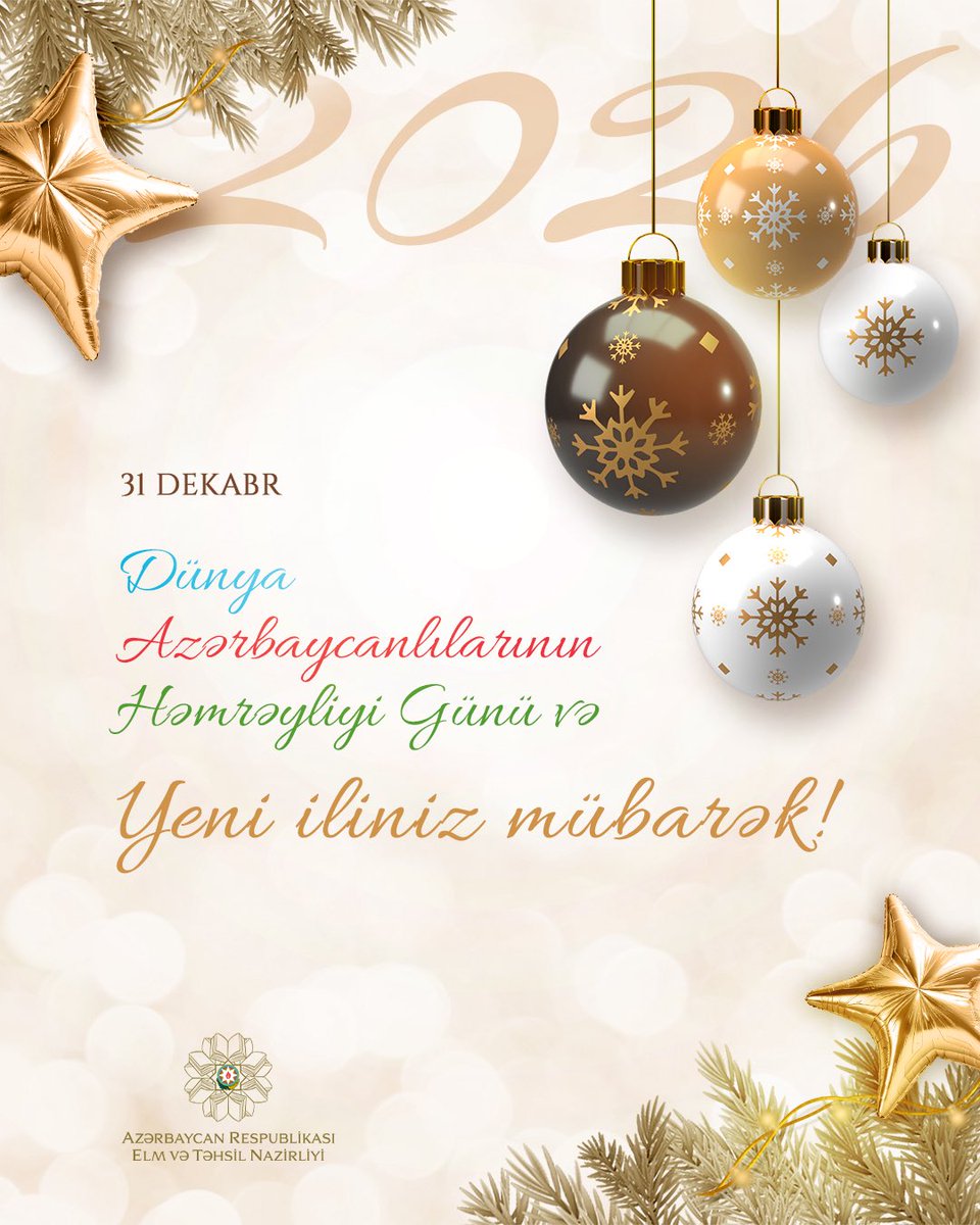 tehsilgovaz's tweet photo. Sizi 31 Dekabr – Dünya Azərbaycanlılarının Həmrəyliyi Günü və Yeni İl bayramı münasibətilə səmimi-qəlbdən təbrik edirik.

#ElmVəTəhsilNazirliyi #EduGovAz #EduAz #31Dekabr #HəmrəylikGünü https://t.co/2zPNyJXhQO