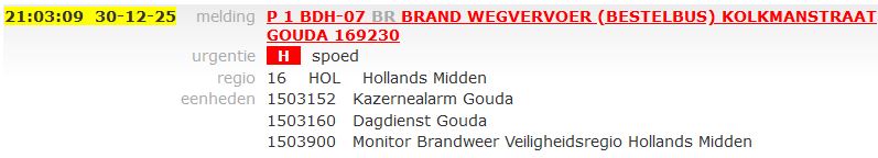 Brand in bedrijfsbus Kolkmanstraat Gouda