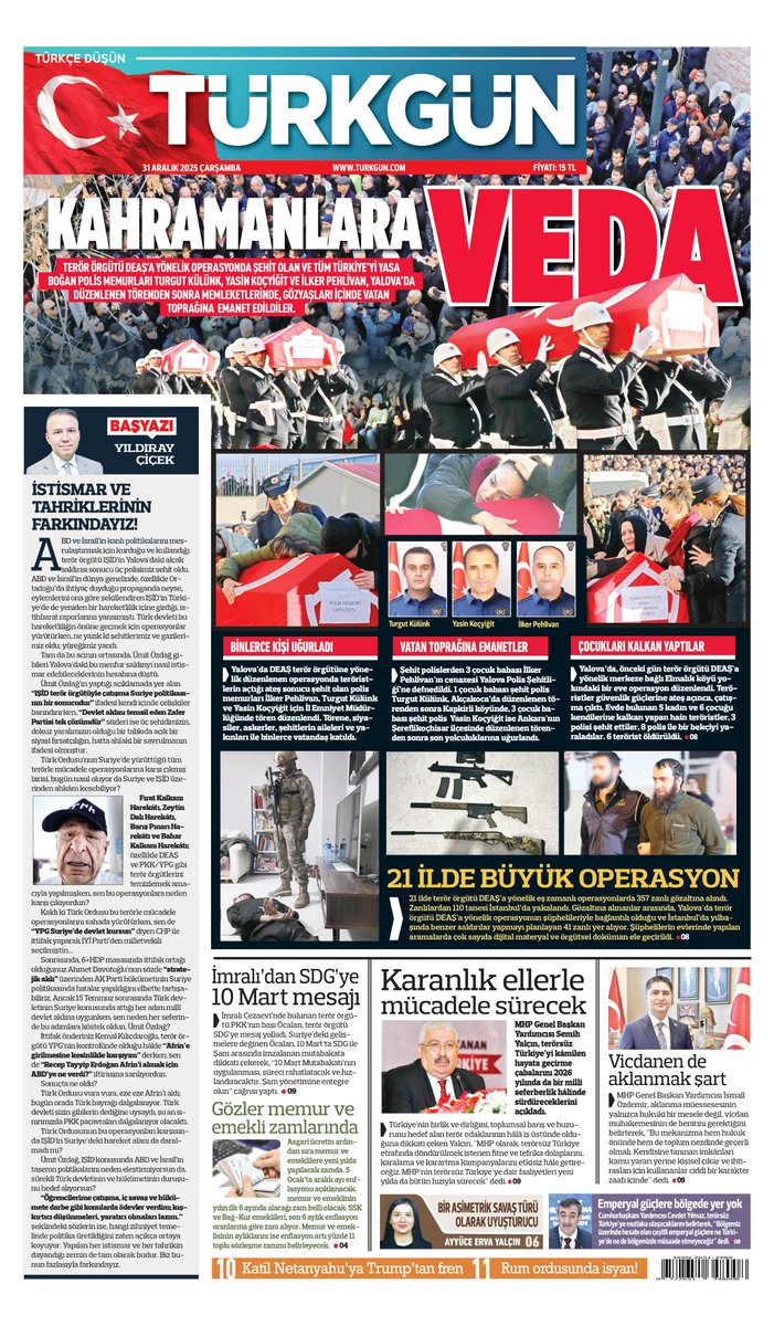 Gazetemizin 31 Aralık 2025 Çarşamba baskısını inceleyebilirsiniz... #Türkgün #turkgungazetesi