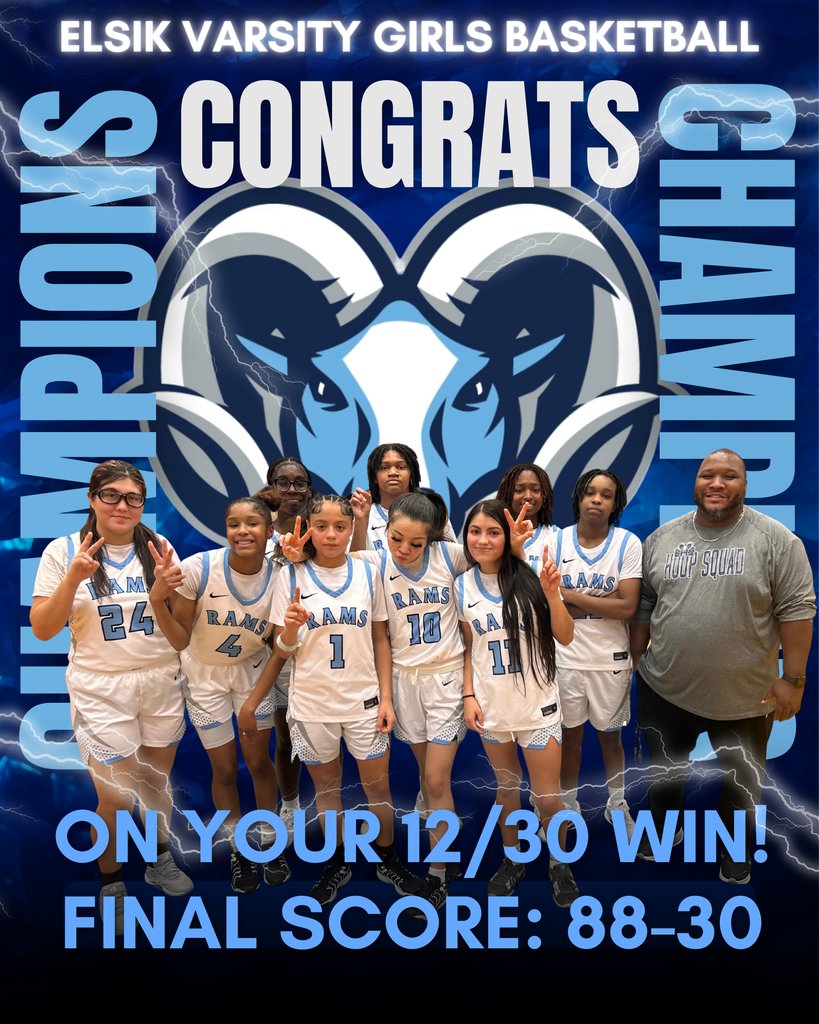 ElsikHighSchool's tweet photo. Congratulations to our Varsity Lady Ram Basketball team on a great game! #RamNation #FinalScore:88-30 https://t.co/XbFxt53IZX