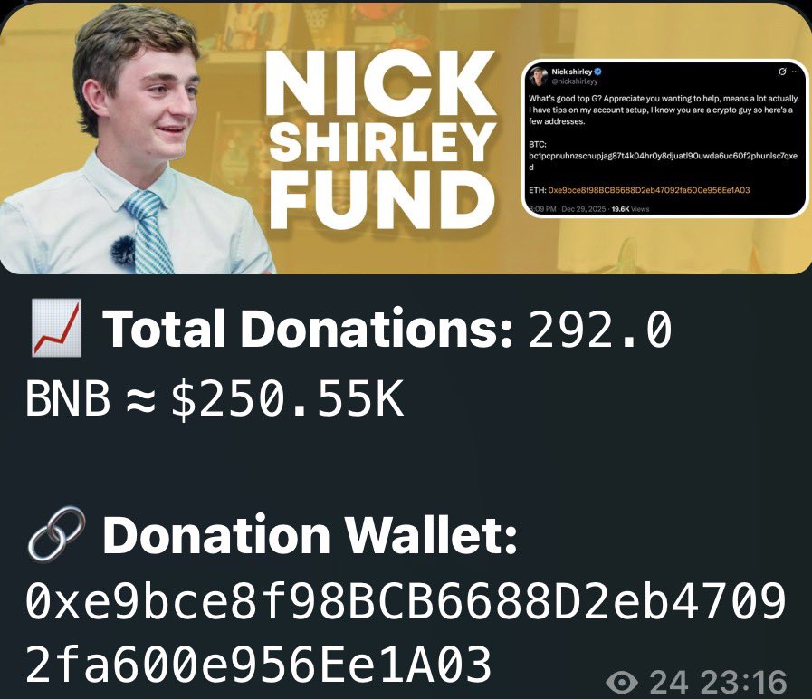 In just 24 hours, the $NSF community has contributed a total of 292 BNB which equals to over $250,000, and still counting! 

What started as a simple initiative has quickly become something truly life-changing and impactful, showing what’s possible when people come together with